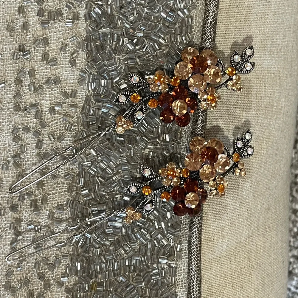 Elegant Brown and Gold Floral Hair Clips